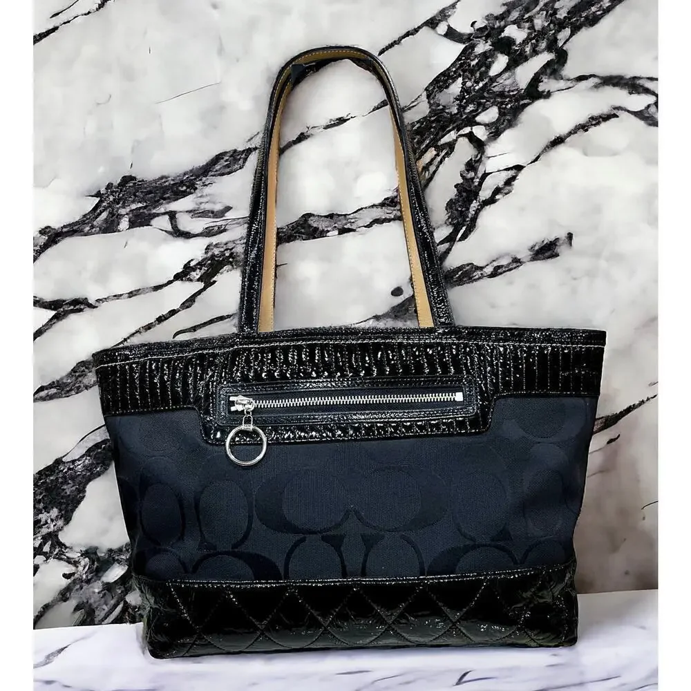 Coach 18676 Black Signature Poppy Quilted Tote